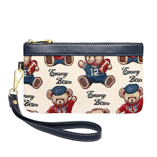 Little bear attachment women's coin purse long large capacity zipper mobile phone bag women's canvas clutch bag trendy
