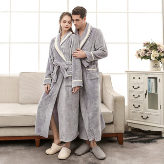 End of the year couple pajamas autumn and winter thickened mink velvet bathrobe men and women extra long flannel bathrobe 1804 silver gray men xl 165-175cm, 140-180 jin jin equals 0.5 kg