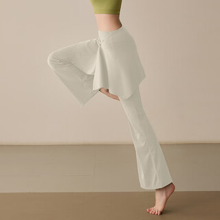 Lululmcctn yoga culottes for women in autumn new style pilates professional training sports running fitness boot-cut pants milky white two-piece set/detachable culottes m