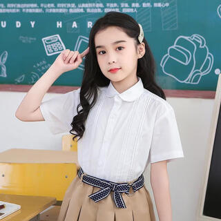 Weiman fawn children's shirt girls' short sleeve white shirt children's white shirt medium and large children's shirt summer 205 lace short sleeve 160