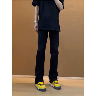 7 high-quality black scimitar micro-flared jeans for men, autumn and winter american high street stretch slim straight long pants for men df-701 black xl (120-135jin jin is equal to 0.5kg)