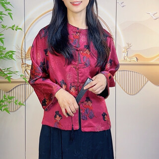 Han shiguang silk xiangyun sha new autumn new chinese style retro fashion chinese style mulberry silk little tang top rose red little tang top one size suitable for weight 80-140 jin jin is equal to 0.5 kg