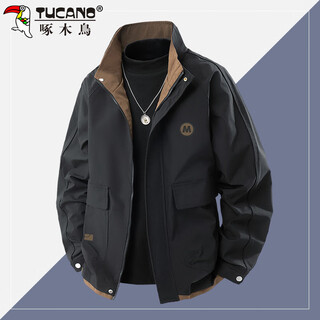 Woodpecker (tucano) jacket men's autumn and winter loose jacket men's stand collar casual trendy retro workwear top men's black 2xl