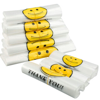 Kelibang plastic bags transparent smiling face packing bags disposable thickened style 100 pack 38*58cm double sided 2.8 silk takeaway vest garbage bag kb1011