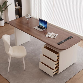 Nuan ge hut walnut color desk light luxury high-end corner computer desk retro cream style boss desk executive desk solid wood ash desk + short cabinet 160*60*75cm