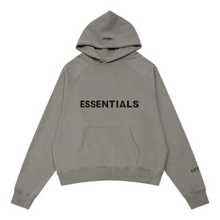 Essentialsfear of god european and american trendy brand essentials three-dimensional rubber label plus velvet fog autumn and winter hooded hoodie for men and women charcoal gray-velvet l