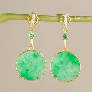 Lolia natural jade a-grade fashionable and simple style piaoyang green silver inlaid jade round earrings pair of earrings