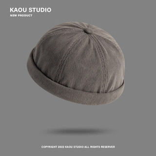 Real vision japanese retro corduroy melon hat for women, yuppie brimless fashion, versatile autumn and winter landlord hat, trendy men's round hat, gray adjustable