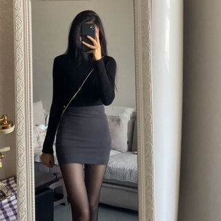 Xinhuang high-waist skirt, hip-covering skirt, short skirt, women's autumn elastic slimming one-step skirt, bottoming skirt, sexy hot girl skirt, gray (no pilling, no fading - high quality and versatile l recommended 100-115 jin jin equals 0.5 kg