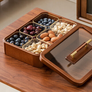Muyaxuan dried fruit plate solid wood dried fruit box melon seeds candy plate divided fruit plate living room dried fruit storage box fruit plate snack plate single layer dried fruit plate + 6 glass bowls