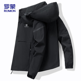 Romon jacket men's trendy autumn hooded youth business top breathable casual business jacket men's e29 black 2xl