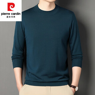 Pierre cardin worsted wool sweater men's solid color long-sleeved round neck sweater sweater spring and autumn thin bottoming shirt men's sweater top dark green 2xl (180)