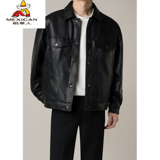 Scarecrow men's handsome and high-end men's motorcycle short leather jacket men's spring and autumn new trendy loose pu leather jacket black m weight recommended 105-125jin jin equals 0.5 kg