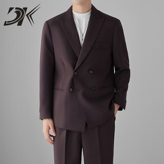 Dk brand men's suit suit men's spring and autumn new style light mature style double-breasted high-end small suit two-piece set purple suit + trousers m 115jin jin equals 0.5 kg within