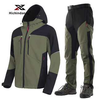 Hichin danny fishing suit men's jacket spring, autumn and winter plus velvet, thickened and breathable outdoor fishing, rock fishing, sea fishing, military green xl