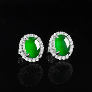 Li biao cui ying fu natural a goods jade oval egg surface sun green earrings ice jade fashion s925 silver inlaid earrings