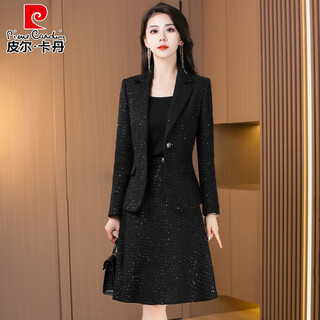 Pierre cardin small fragrance suit dress autumn and winter women's clothing 2025 new fashion mom brand light luxury two-suit skirt black (suit + long-sleeved dress) m suitable for 80-105jin jin equals 0.5 kg