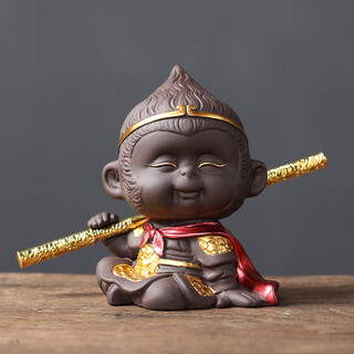 Yuxuan purple clay tea pet handmade monkey king monkey king personalized creativity can raise tea art tea play car ornament monkey king youran--with golden hoop