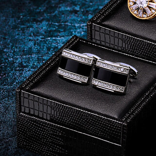 KFLK男士袖扣高档奢侈品袖口衬衫袖钉商务衬衣扣子定制礼盒精装 黑色