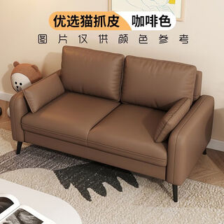 Heji simple modern small apartment rental bedroom apartment living room clothing store rest area reception double sofa lazy person brown - cat claw leather (scratch and wear-resistant) small double 118cm