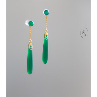 Dl 1998 fat donglai quality emerald jade earrings natural agate chalcedony drop earrings long retro earrings silver gold earrings