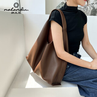 Nalandu cowhide bag women's bag shoulder bag large capacity portable armpit tote bag light luxury new year gift for girlfriend
