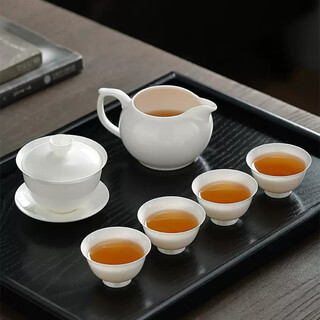 Haomingtian bone china ultra-thin three-cup covered bowl, small covered bowl, high-end tea bowl, single ceramic household kung fu tea tea set, one covered bowl, one male cup, six tea cups