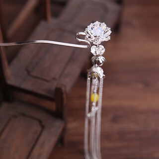 Ancient style hanfu hairpin classical costume silver hairpin chinese retro headwear cos classical chinese style accessories hairpin white jade bead tassel hairpin single