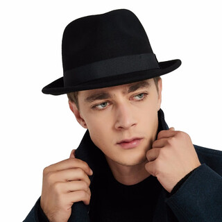 7pm top hat men's british jazz hat woolen gentleman hat winter thickened men's top hat middle-aged and old dad hat black one size (56-58cm) adjustable
