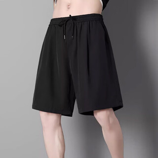 Miaoyijia ice silk shorts men's summer outerwear five-fifth pants casual large pants beach sports shorts quick-drying loose medium pants ice silk drape air conditioning shorts black 2xl recommended 135-150jin jin is equal to 0.5 kg