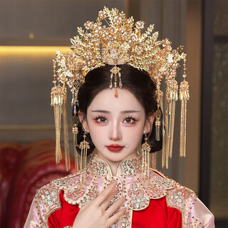 An feng xiuhe tiara bride chinese style phoenix crown grand golden big step shaking tassel ancient costume xiuhe clothing wedding accessories