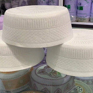 Difuxi hui hat new men's summer thin hat hui dome hat middle-aged and elderly men's hat embroidered hat white as shown (7cm deep) 55 yards