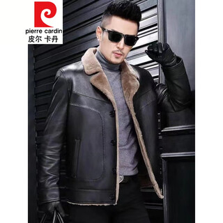 Pierre cardin winter new haining fur all-in-one leather jacket men's short jacket suit collar young and middle-aged jacket black m 165/m size 115jin jin equals 0.5 kg