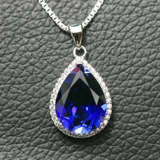 Miyan drop-shaped tanzanite sapphire pendant princess women's tanzanite necklace colorful treasure 925 sterling silver plated 18k gold inlaid 0 carat white gold (12x16) with chain