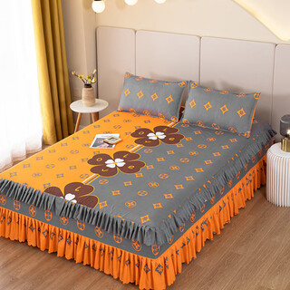 Thickened brushed double bed skirt simmons korean style bedspread bed skirt sheet bed sheet new three-layer edge orange windmill 200cmx220cm single piece bed skirt