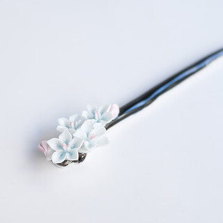 Wanbaozi's new ceramic hairpin, hand-kneaded flowers, chinese traditional ethnic style ceramic jewelry, gift, black stem and white peach blossom
