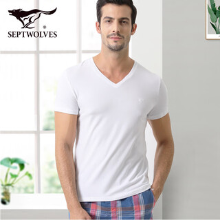 Septwolves classic v-neck short-sleeved men's pure cotton t-shirt men's running base sweat-absorbent and breathable cotton white t-shirt for home