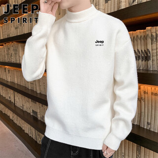 Jeep spirit jeep sweater men's autumn and winter half turtleneck sweater men's coat sweater base shirt white xl