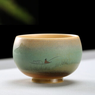 Gold inlaid jade hand-painted tea cup, ceramic kiln-turned single cup small water cup master cup kung fu tea set gift box 100ml random hand-painted cup