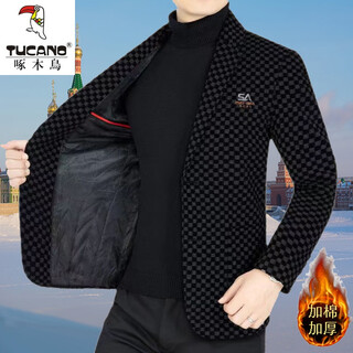 Woodpecker men's cotton thickened suit 2025 autumn and winter new wool suit fit middle-aged dad jacket 06 black cotton thickened xl