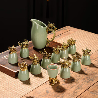 Cup language (language of cup) twelve zodiac ge kiln ru kiln ceramic small wine glass wine set 12 animal head liquor spirit cup chinese style household ge kiln complete set with fen liquor (including gift box)