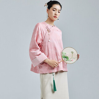 Moyu 2025 winter new style republican style jacquard improved quilted round neck top new chinese style cotton coat brand women's clothing pink l