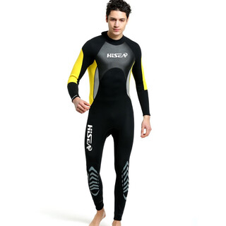 Hisea3mm diving suit for men and women one-piece thermal suit long-sleeved long pants swimsuit deep diving suit drifting surfing suit jellyfish suit black and yellow men's style m
