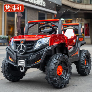 Youxiwa children's electric car four-wheel remote control car infant toy car can sit in a baby swing stroller roasted red + 12v four-wheel drive + bluetooth early education + remote control leather seat