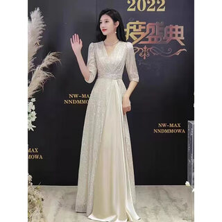 Nuoliti (nuoliti) high-end small evening dress for women, banquet temperament, light luxury, high-end sense, noble lady annual meeting host atmosphere, champagne color long xl