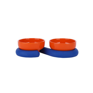 Zeze cat bowl ceramic pet bowl protects cervical vertebra dog bowl anti-tip cat food and drinking water double bowl pet supplies orange + blue (double) cat food and water bowl universal