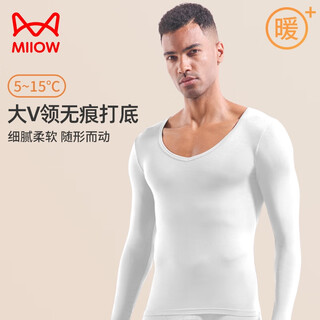 Catman men's low-collar autumn coat single piece slim fit light thermal underwear large v-neck seamless thin bottoming shirt autumn and winter long sleeve white xl recommended 110-130jin jin equals 0.5 kg