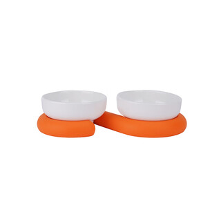 Zeze cat bowl ceramic pet bowl protects cervical vertebra dog bowl anti-tip over cat food and drinking water double bowl pet supplies white + orange (double) cat food and water bowl universal
