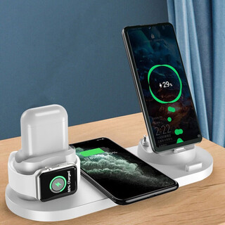 Full of heart, all-in-one wireless charger, practical high-end birthday gift for boys, souvenirs for boyfriends, business gifts, customized gifts for customers, employee activity prizes, white six-in-one multi-function (10w fast charging bracket), universal for apple and android phones