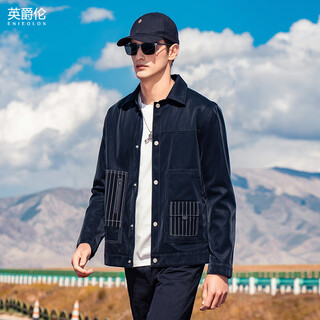 Enjeolon autumn men's handsome pu leather jacket retro casual lapel motorcycle leather jacket striped jacket black 170/100a(m)